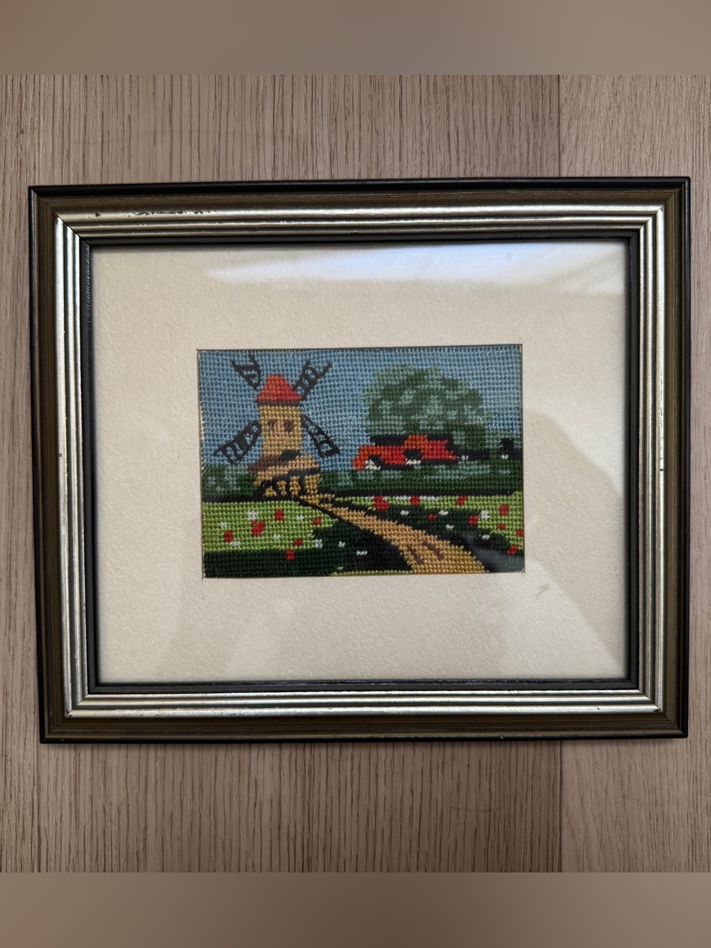 Vintage 1960s/70s Windmill Needlepoint Art